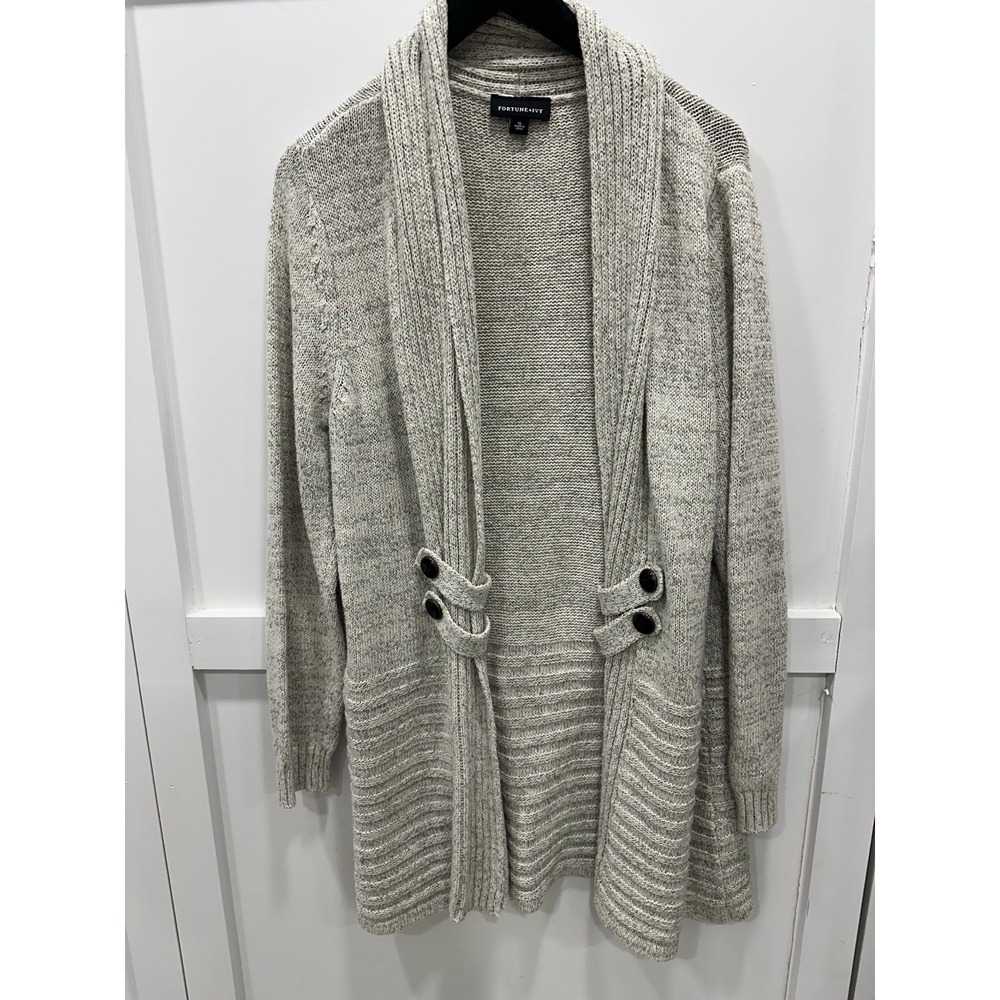 Fortune & Ivy Womans Heather Grey Cardigan Quiet Luxe XL
